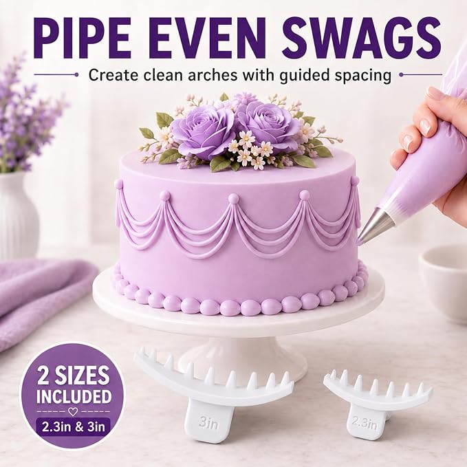 Hushee 2 Pcs Cake Arch Guide Tool Cake Decoration Tools Swag Marker Tool Piping Guide Convenient for Controlling Size and Position for Piping Beginners and Baker (White)