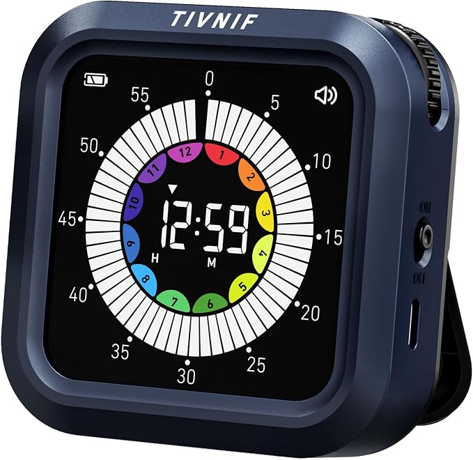 Visual Timer for Kids with Color Display Kitchen Timer 1500mAh Battery | Memory Function Scroll Wheel Control, Magnetic Back with Stand, Up to 12h59m Countdown, Kitchen, Study & Classroom