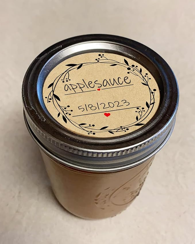 2" Canning Kraft Christmas Mason Jar Stickers - 500 Round Labels per Roll, Food & Pantry Labels for Jars & Lids