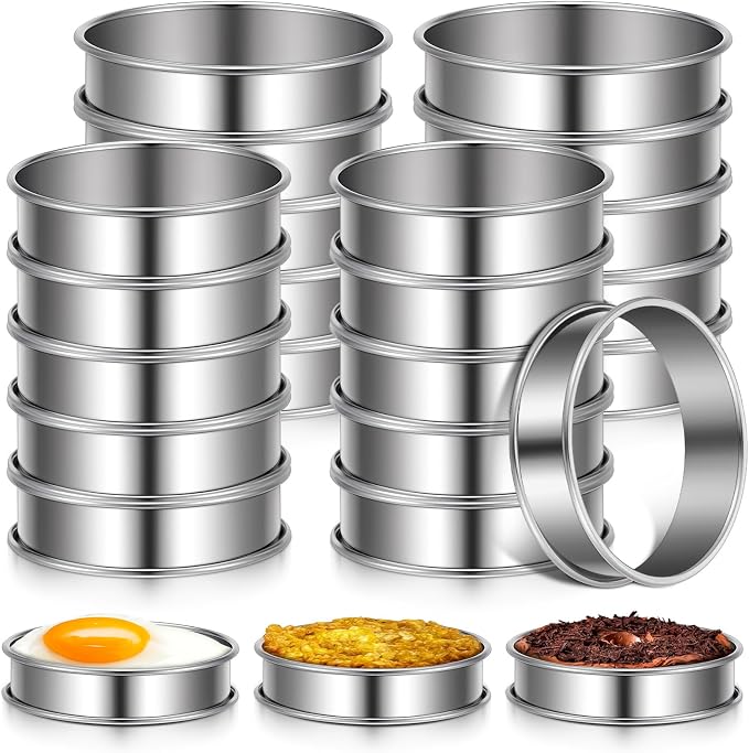 SHENLIU 24 Pcs Baking Rings for Cookies, Stainless Steel Cookie Rings for Baking 3 Inch and 4.13 Inch, Nonstick Tart Ring Molds Silver, 3.39 x 0.87 In & 4.13 x 0.87 In