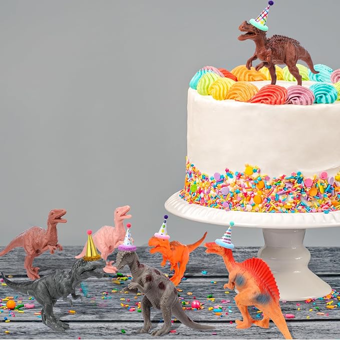 Colingmill 18 Pcs Dinosaur Birthday Party Decorations Animal Cake Toppers Mini Birthday Hat Figure Model for Animals Themed Party