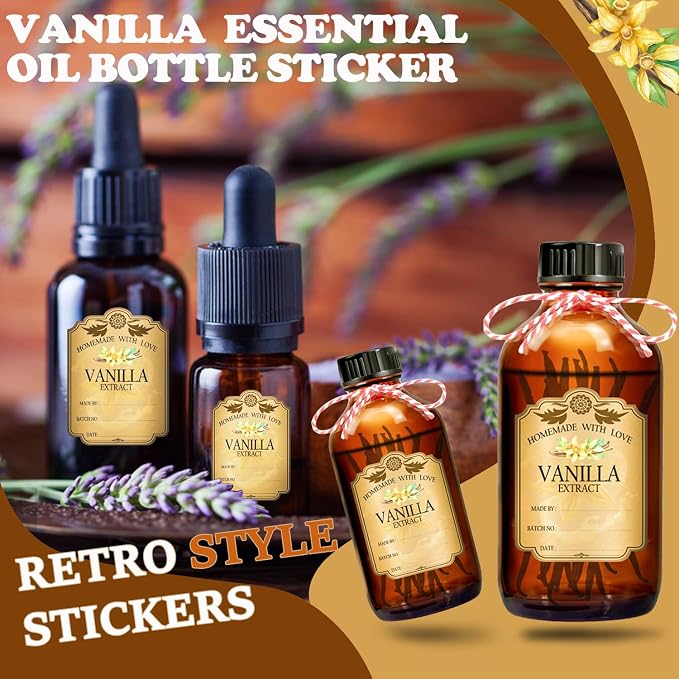 30PCS Vanilla Extract Labels, Holiday Gift Stickers Homemade Vanilla Stickers, Vintage Vanilla Extract Labels for 8 oz,16 oz Bottles (2.95in X 2.16in)