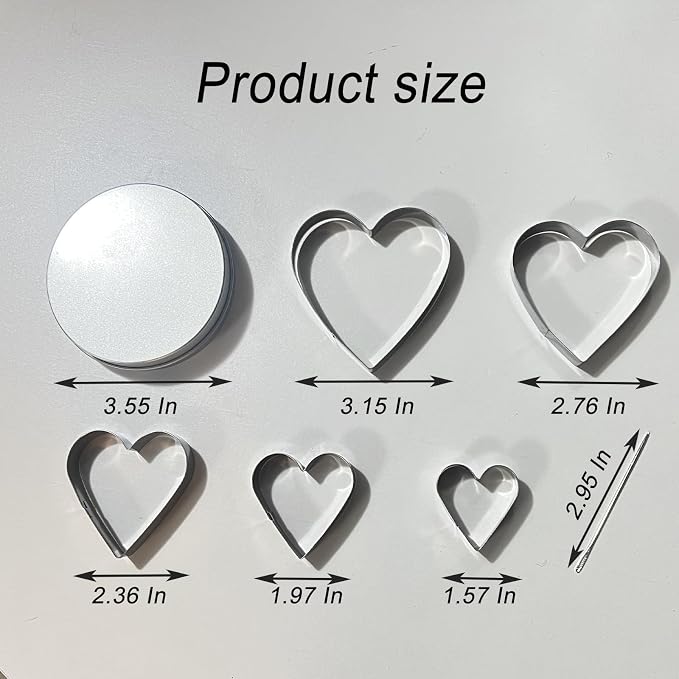 Heart Cookie Cutter Set of 5 - Stainless Steel Baking Molds for Valentines Day, Christmas, Birthdays | Dishwasher Safe Cookie Tools for Bakers