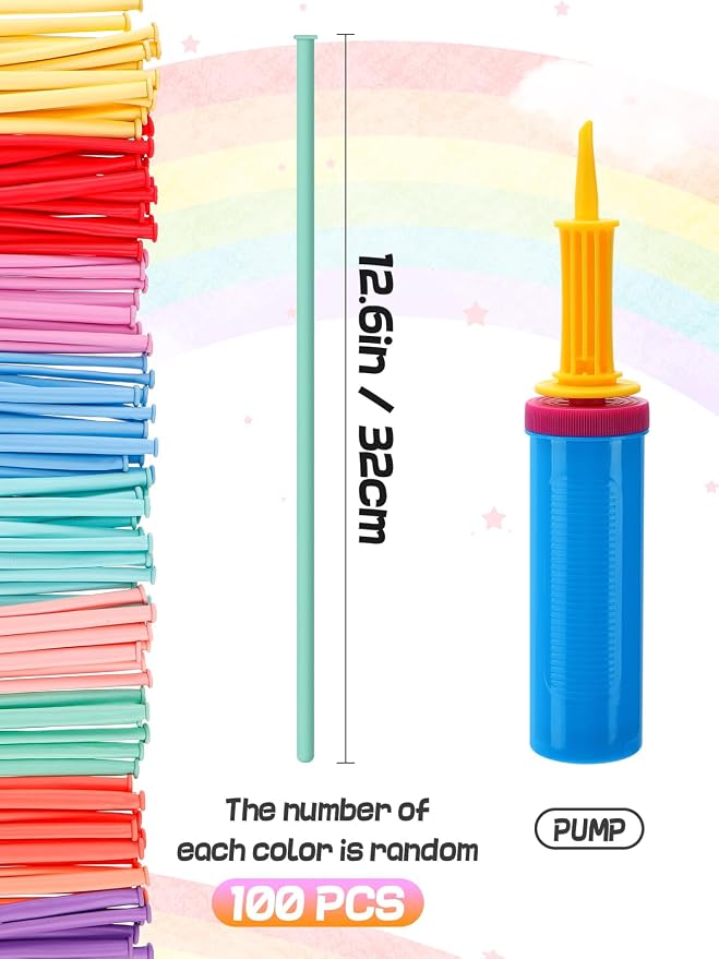 100 Pcs 260 Balloons Kit with Pump - Kids Premium Latex Twisting Long Balloons to Make Animals Flowers, Pastel Color Party Balloons for Boys Girls Birthday Gifts Clowns Wedding Decoration