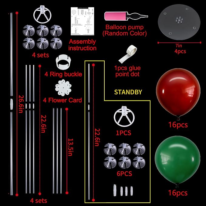 TONIFUL 4 Set Christmas Theme Wine Red Dark Green Balloon Stand Centerpiece Table Decorations for Christmas Decoration,Celebration Party Bar,Birthday Decorations,Anniversary