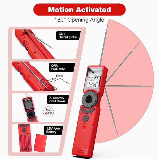 Meat Thermometer Digital Instant Read for Grilling, High Accuracy ±1% ℉, Backlit Screen with Auto Wake/Sleep, Food Doneness Guide Thermometer for Cooking, BBQ Beef Birthday Gifts Red