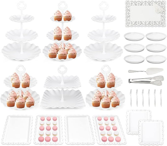 VISCOO 36 Pack Cupcake Stand, Dessert Table Display Set, 3-2 Tiered Tray Stand & Cupcake Holder Display Tower for Wedding, Serving Trays for Tea Party, Birthday, Dessert Stands for Baby Shower
