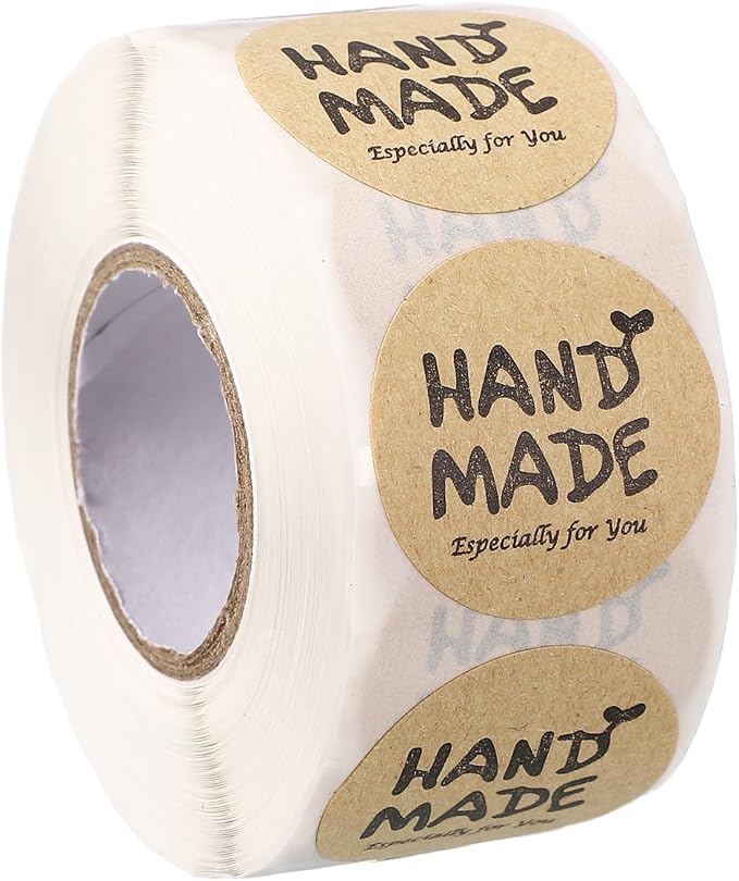 PATIKIL 500 Pcs A06 Hand Made Stickers,1 Inch Thank You Stickers Kraft Paper Labels Customer Appreciation Adhesive Sticker Roll Cute for Small Business Packaging Envelope