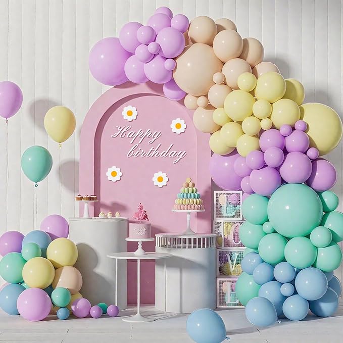 126Pcs Back to School Pastel Rainbow Balloons Arch Garland Kit, 18/10/5 Inch Macaron Pastel Spring Balloon Arch for Mother‘s Day, Unicorn Birthday Party,Baby Shower,Wedding Decoration