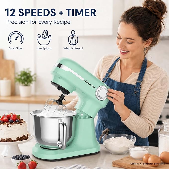 5.5/4.5QT Kitchen In The Box Stand Mixer For Baking, Electric Spiral Mixer With Dough Hook, Wire Whip & Beater,350W 12-Speed Tilt-Head Food Mixer, Grey (Green)