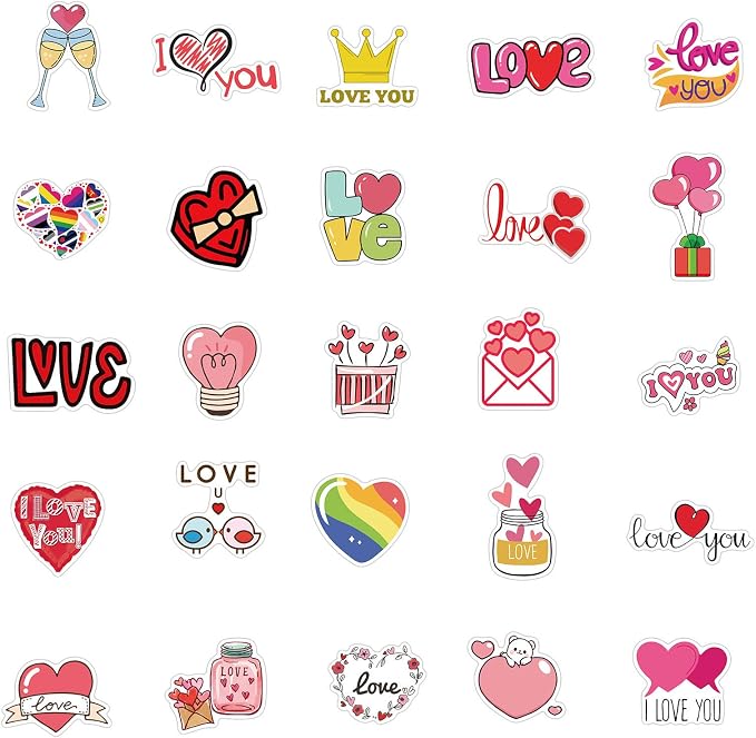 Heart Sticker, I Love You Stickers Pack for Lovers Friends, 50Pcs Valentine's Day Waterproof Vinyl Stickers for Water Bottles Laptop, Gift Boxes Decals, Party Supplies (Love)