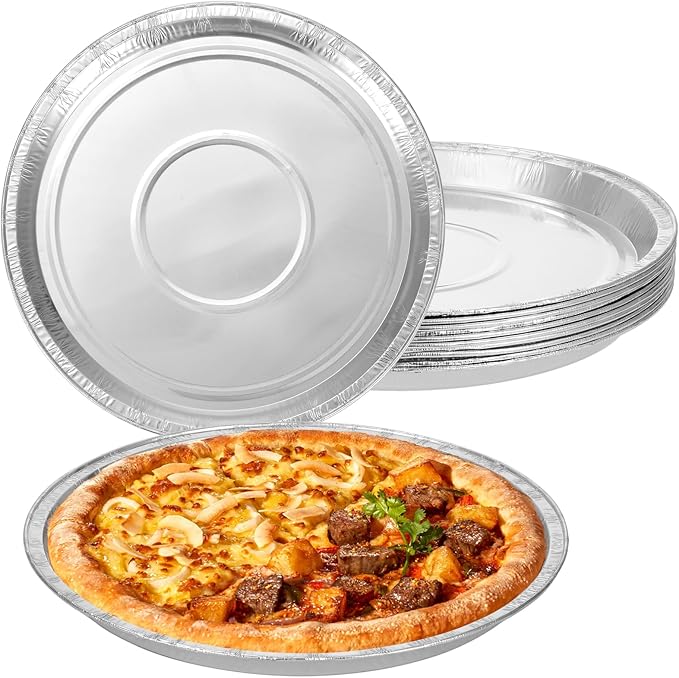 10 Pcs Disposable Pizza Pans - 12 Inch Round Pizza Pan - Aluminum Foil Bakeware Trays, Oven Safe Bulk Set for Kitchen, Restaurant & Home Holiday Activities Accessories