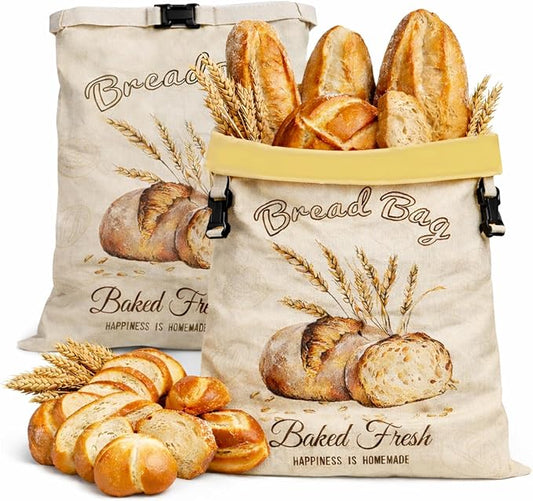 Beeswax Bread Bags for Sourdough, 2 Pack Reusable Bread Bag for Storage XL 17x13 Inch, Large Linen Bags for Homemade Sourdough - Keep Fresh, Freezer Safe