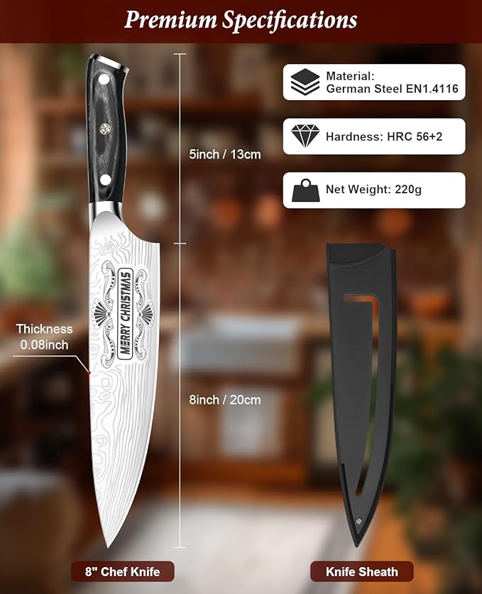 MOSFiATA Gifts for Him Her Men Women Husband, Christmas Xmas Stocking Stuffers, Birthday Gifts ideas for Him Her, 8 inch Pro German Chef Knife, Kitchen Knife Gift Set
