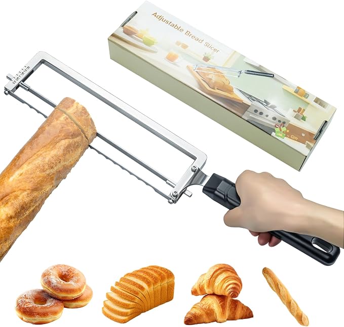 Adjustable Bread Slicer for Homemade Bread,Precision Adjustable Bread Knife With Slicing Guide, Metal Bow Frame,Sourdough Bread Knife Slicer for Homemade Bread, Sourdough, Bread Loaf,Bagels, Loaves