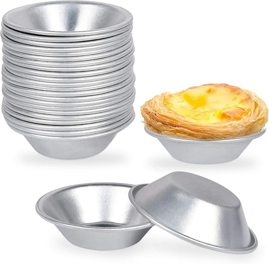 25 Pack Aluminum Egg Tart Molds, Dessert Mold Pans, Nonstick Reusable