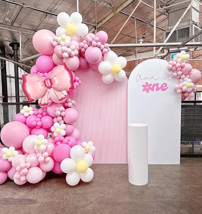 Kawaii Carton Cat Balloon Garland Arch Kit, 152Pcs Pastel Pink and Hot Pink Metallic Purple Balloons with Bow Foil Balloon for Baby Shower Supplies Girl Birthday Cat Theme Princess Party Decorations