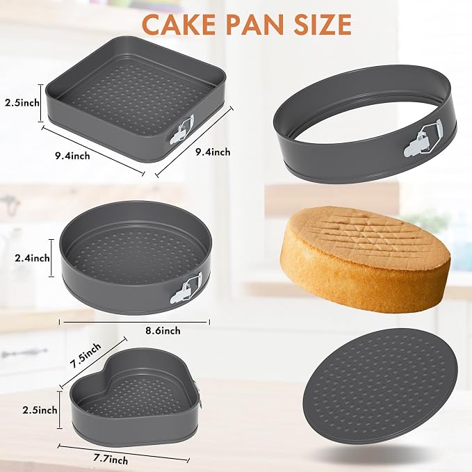ENLOY Springform Cake Pan Set of 3, Non-Stick Leak-Proof with Removable Bottom, 7.5/8.5/9.5 Inch, Multi-Shape with Secure Latch, Perfect for Cheesecake, Round Cakes & Baking, Oven & Dishwasher Safe