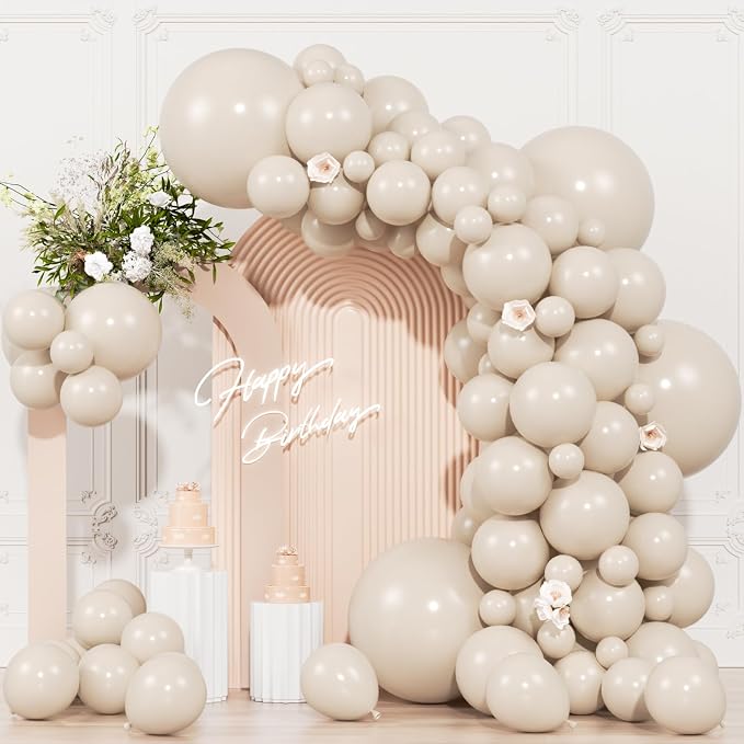 104pcs Sand White Balloons - 18/12/10/5 Inch Cream Beige Neutral Latex Balloons Garland Arch Different Sizes Pack for Boho Weddings, Baby Showers,Gender Reveals, Birthdays