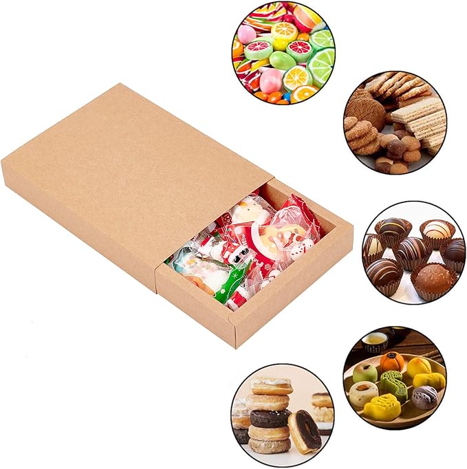 BENECREAT 10 Pack 7.8x6x1.2 Inch Large Kraft Treat Box Paper Drawer Candy Box for Small Dessert, Candy, Mini Soaps and Other Party Favors