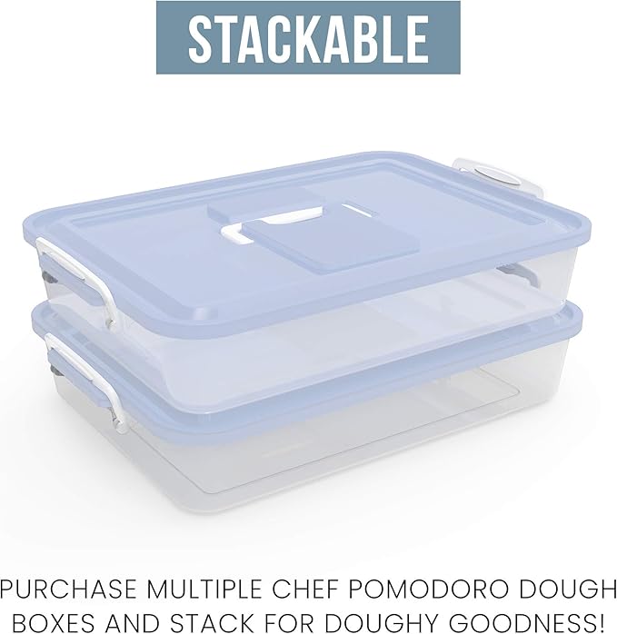 Chef Pomodoro Pizza Dough Proofing Box, 14 x 11-Inch, Preparation Container with Lid, Fits 4-6 Proofing Balls, Household Pizza and Bread Dough Tray With Convenient Carry Handle (Blue, 2-Pack)