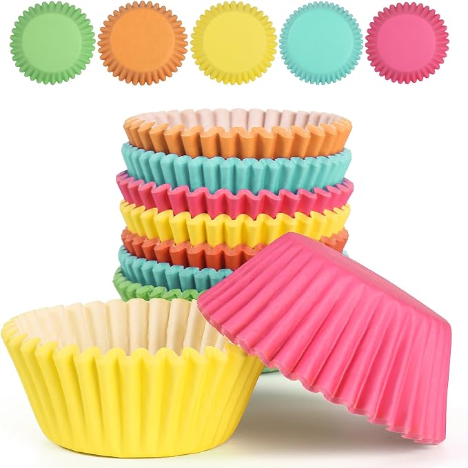 1000 Count Rainbow Paper Cupcake Liners, Standard Cupcake Liners for Baking, Natural, Food-grade Cupcake Wrapper, Greaseproof Parchment Muffin Liners (Rainbow, 1.4 Inch)
