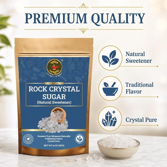 Spice Magic Rock Sugar Crystal,14 oz (400g) I Premium Natural Cane Sugar Crystals, Perfect for Tea, Coffee, Cocktails, and Desserts