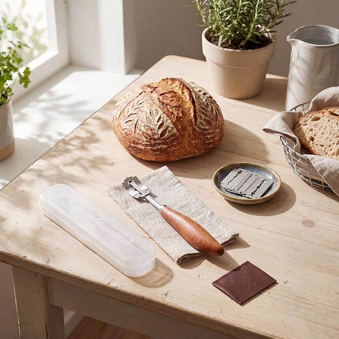 Havawish Bread Lame Sourdough Scoring Tool Wood Handle with 10 Blades Storage Cover PU Protector Cover for Artisan Sourdough Baking Supplies