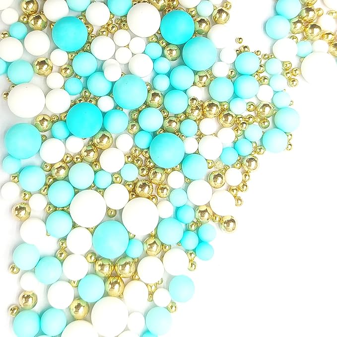Edible Blue White and Gold Pearl Sprinkles 142g/5.01oz Mixed Color Size Pearl Sprinkles for Cake Decorating Candy Baking Decorations and Cookie Decorating for Wedding Parties Christmas