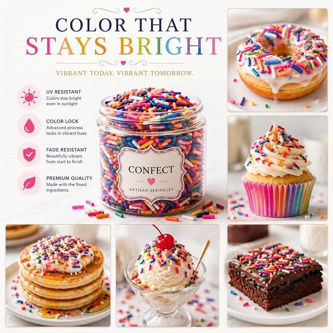 Confect Rainbow Sprinkles I Custom Blend Jimmes I Multicolor Decorative Toppings I Cake and Cupcake Decorative Topping | Vegan, Gluten-Free, Palm Oil-Free - 4.2oz (Rainbow Magic)