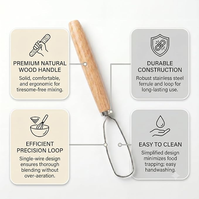 Jar Whisk | Stainless Steel with Wooden Handle | For Sourdough Starter, Peanut Butter, Almond Butter, Cashew Butter, Protein Shakes, Tahini, Yogurt, Sauces, Jams and Jellies, Honey and Pancake Batter