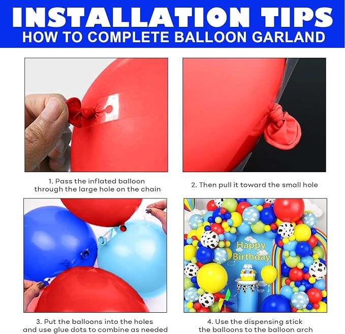 Rainbow Balloons Arch Kit, 108 Pcs Red Yellow Blue Balloon Garland with Cloud Cow Printed Latex Balloons Helium for Kids Boy Baby Shower Birthday Theme Party Decoration