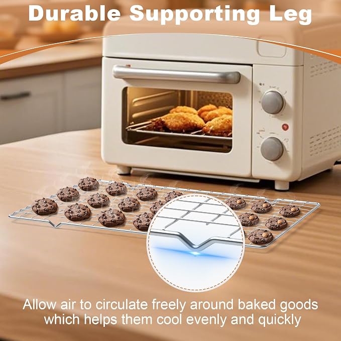 TOPCJ 2PCS Cooling Rack for Baking, 10”X15” Heavy Duty Wire Rack for Grilling,Baking, Roasting,Cooking,Non-Stick,For Jelly Roll Baking Trays,Multi-Purpose Drainer Rack,Stainless Steel,Silver
