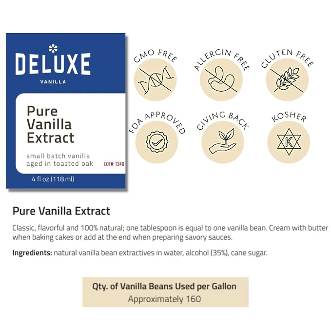 Pure Vanilla Extract for Baking 4 oz - Gourmet Vanilla Made from Real Vanilla Beans for Desserts and Baking Sweets