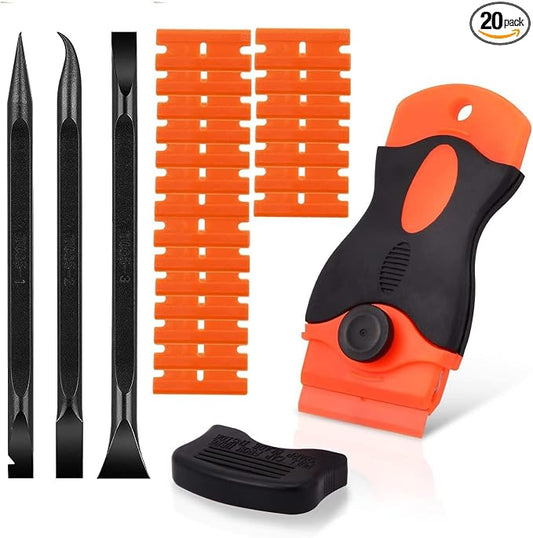 20PCS Plastic Razor Blades, 3 Kinds of Two-Way Scratch-Free Scrapers for Car Wrapping, Window Glass, Label & Glue Removal