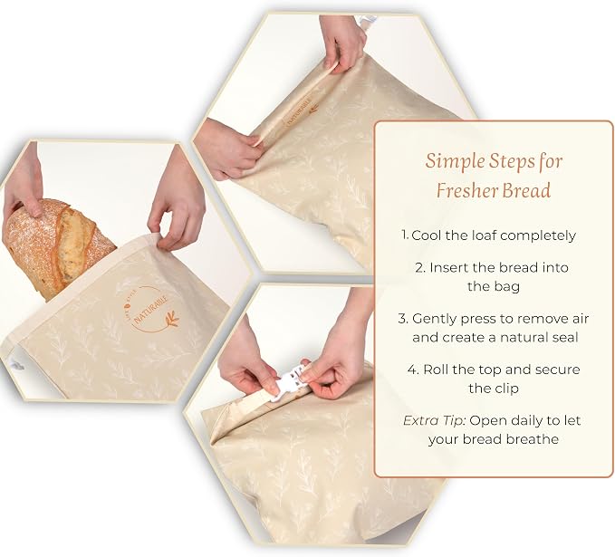 Beeswax Bread Bag for Homemade Bread & Beeswax Wrap Set, 2 XL Sourdough Bread Bags + 2 Beeswax Wraps for Food | Keep Bread Fresh, Breathable, Reusable & Less Waste Storage for Home Bakers (Beige)