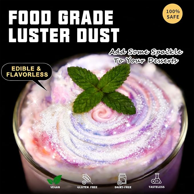 HomeHere Edible Luster Dust Food-Grade Glimmer Powder Glitter for Cake Decorating 15g, Edible Sprinkle Glitter for Cocktails Drinks Baking Candy Dessert Chocolate Vegan Tasteless