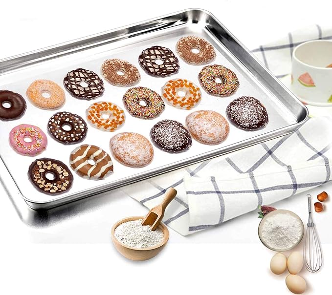 TeamFar Baking Sheet Cookie Sheet Set of 2, Pure Stainless Steel Baking Pan Tray Professional, Non Toxic & Healthy, Mirror Finish & Rust Free, Easy Clean & Dishwasher Safe