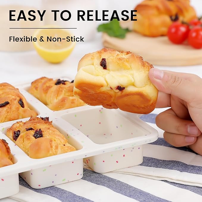 Vinino 2 Pack Mini Silicone Loaf Pans, 8-Cavity Metal Reinforced Frame Pans | Non-Stick Easy Release Heat Resistant Bakeware, Reusable Small Mini Banana Bread & Cake Baking Pans for Daily Baking