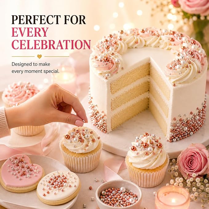 Confect Sprinkles for Cake & Cupcake Decoration | Pack of 5 Party Sparkle Sprinkles | Champagne Gold Pearl | Sliver & Bronze Jimmies Sliver Sparkling Sugar | Vegan, Gluten-Free, Nut-Free, Soy-Free, Dairy-Free, Palm Oil-Free - 5 Oz