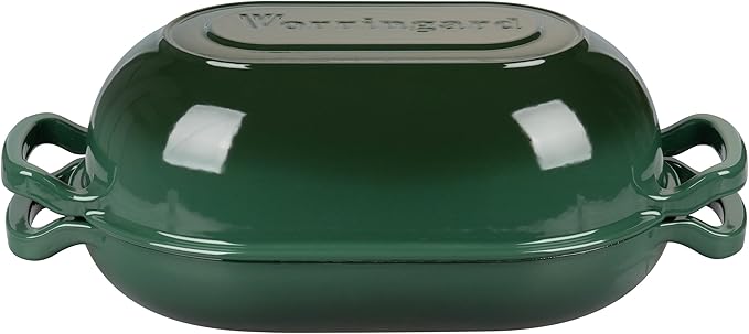 VORRINGARD Enameled Cast Iron Sourdough Bread Oven, Dutch Oven, Loaf Cast Iron Bread Pan for Homemade Bread Baking, Meatloaf Pan with Lid, 5QT, Dark Green