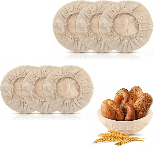 Natural Cotton Bread Proofing Basket Liner, 10 Inch Round, 6 Pack, Banneton Dough Bowl Cover for Baking, Compatible with Rattan Banneton Proofing Basket (Liners Only)