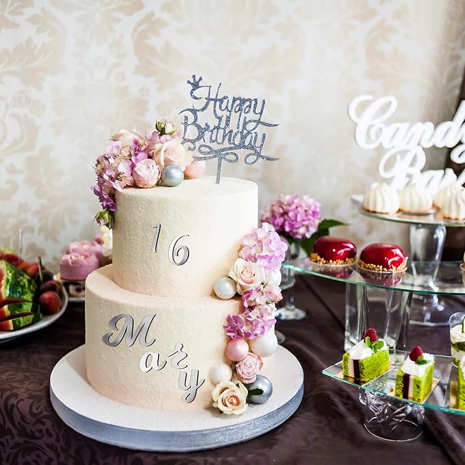 Jspupifip 64 Pcs Acrylic Letters Cake Alphabet Numbers Topper, Mirror Number 0-9 and Alphabet A-Z Personalized Cake Picks Decor Anniversary Wedding Baby Shower Party Supplies(Silver)