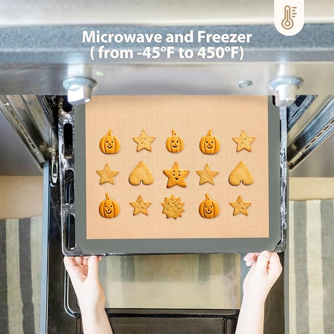 Silicone Baking Mat, Reusable Silicone Oven Baking Sheet, Heat Resistant Nonstick Food Safe Baking Mat for Cookie, Bread, Pastry (Pack of 3) (Gray)