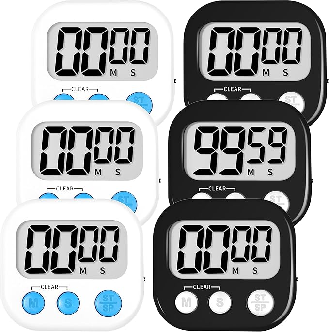 ZILLEEN Classroom Timer for Kids Teachers Digital Timers, Black White 6 Pack