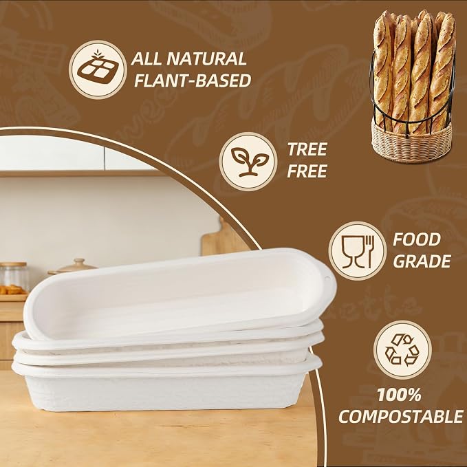 6-Pack 15 Inch Long Baguettes Proofing Baskets, Sourdough Banneton with 6 Linen Liner Covers, French Bread Baking Supplies