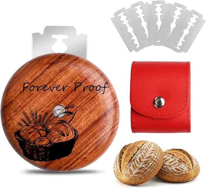 Custom Engraved UFO Bread Lame - Personalized Sourdough Scoring Tool for Artisan Bread Baking, Bread Scorer Tool Set with 5 Professional Stainless Steel Blades, Baker Gift Idea (Design G-Red Pouch)
