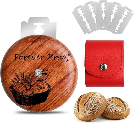 Custom Engraved UFO Bread Lame - Personalized Sourdough Scoring Tool for Artisan Bread Baking, Bread Scorer Tool Set with 5 Professional Stainless Steel Blades, Baker Gift Idea (Design G-Red Pouch)