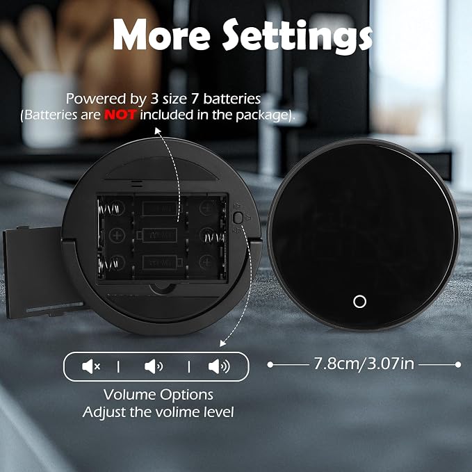 GeeRic Digital Kitchen Timers, 199 Minutes Countdown Countup Rotary Timer, Large LED Stopwatch, Volume Adjustable Kitchen, Study, Workout, and Office Timer Black