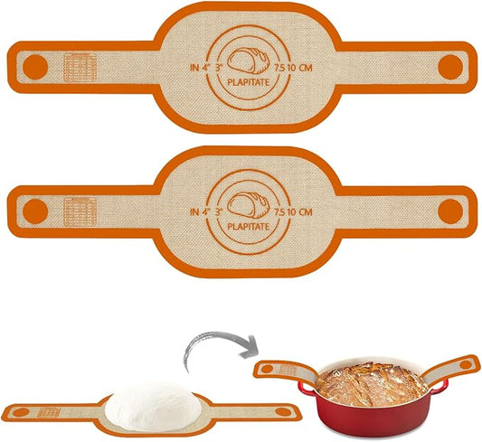 PLAPITATE Silicone Bread Sling Dutch Oven Liner, Non-Stick & Easy Clean Reusable Oval Silicone Bread Sling Baking Mat, Easy to Transfer Sourdough Bread - 2 Orange Set